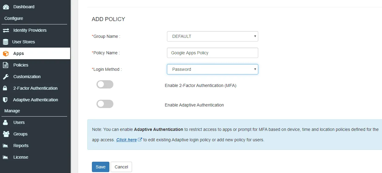 Google sso (Single Sign-On) add policy