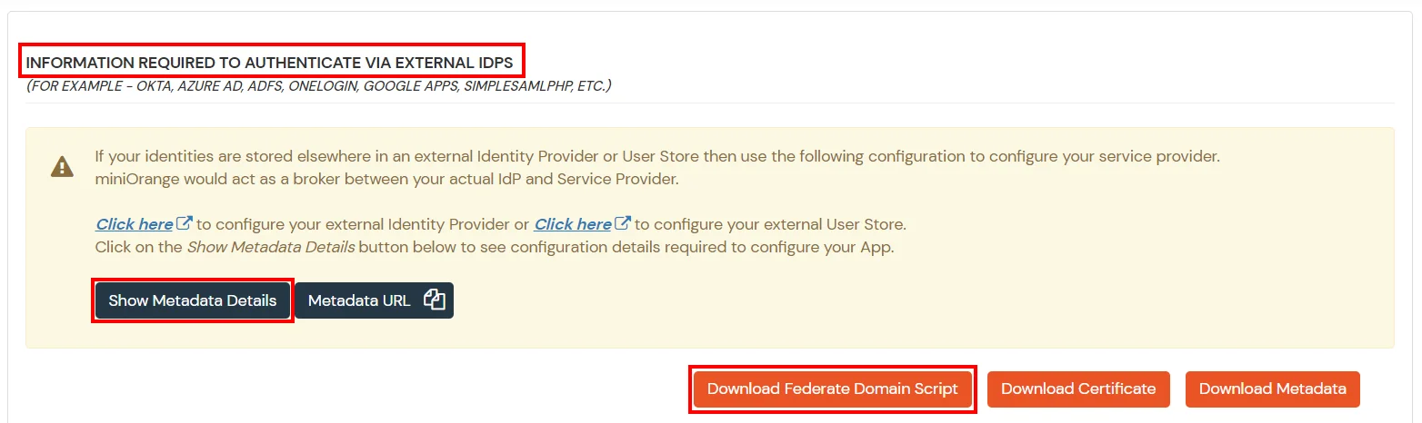 Office 365 Single Sign-On (SSO) Download federate domain script button.