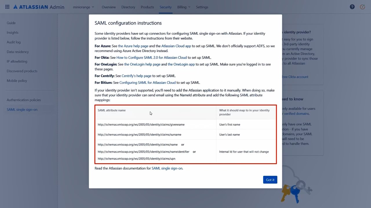 Atlassian Access Cloud SSO (Single Sign-On) Attribute Mapping