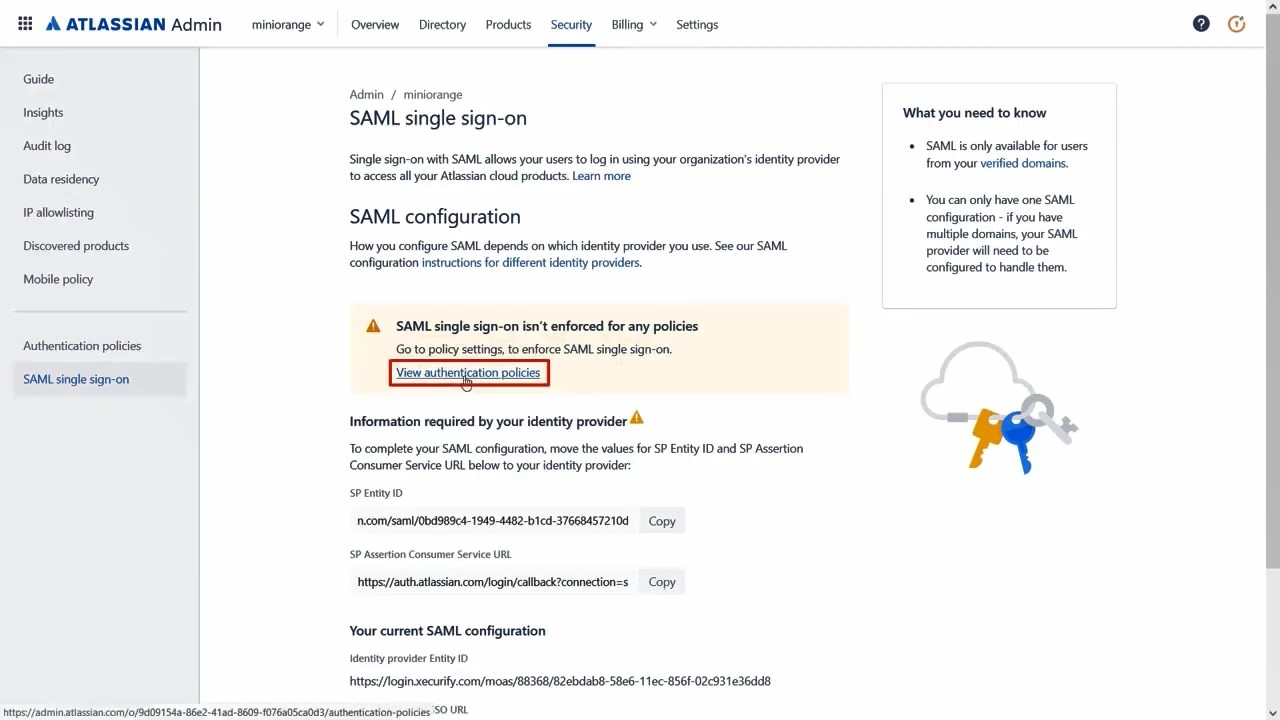 Atlassian Access Cloud SSO (Single Sign-On) View Policies