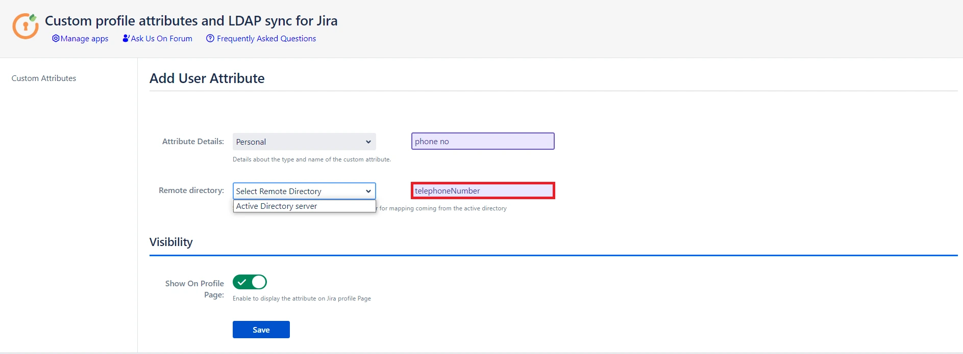 Custom profile attributes and LDAP 
sync add attribute