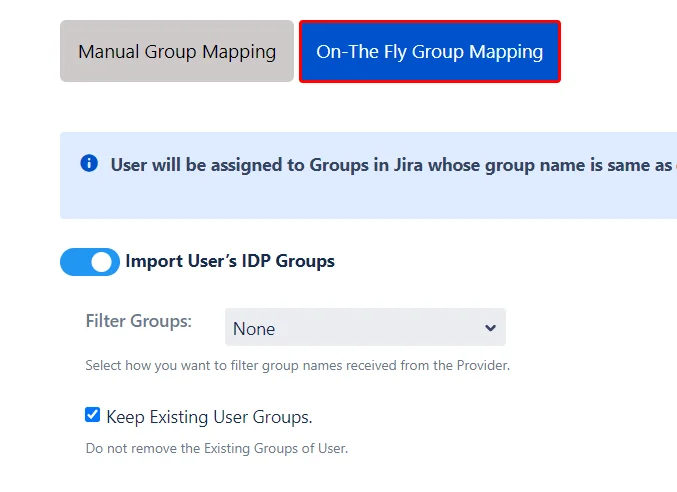 User and group provisioning in Jira, Confluence, Bitbucket On The Fly Group Mapping