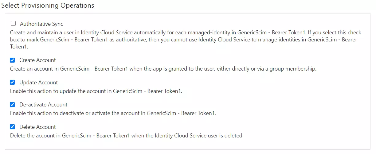 User provisioning with Oracle Cloud of SCIM Standard, Provisioning Operations