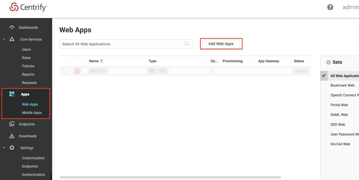 Single Sign On (SSO) using Centrify, Centrify SSO Login, Add web apps 