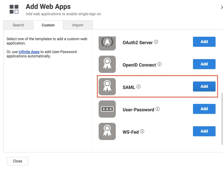 Single Sign On (SSO) using Centrify, Centrify SSO Login, add custom app