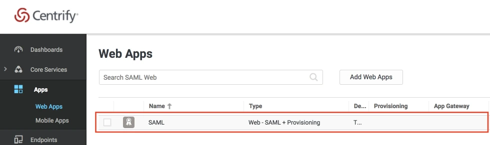 Single Sign On (SSO) using Centrify, Centrify SSO Login, Web Apps dashboard