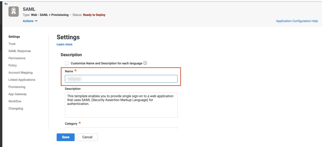 Single Sign On (SSO) using Centrify, Centrify SSO Login, Web App settings