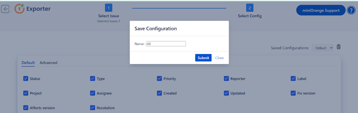 Jira exporter section, Jira exporter