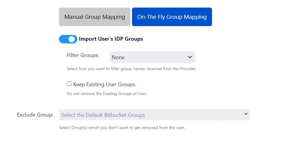 User and gruop provisioning in Jira, Confluence, Bitbucket On The Fly Group Mapping