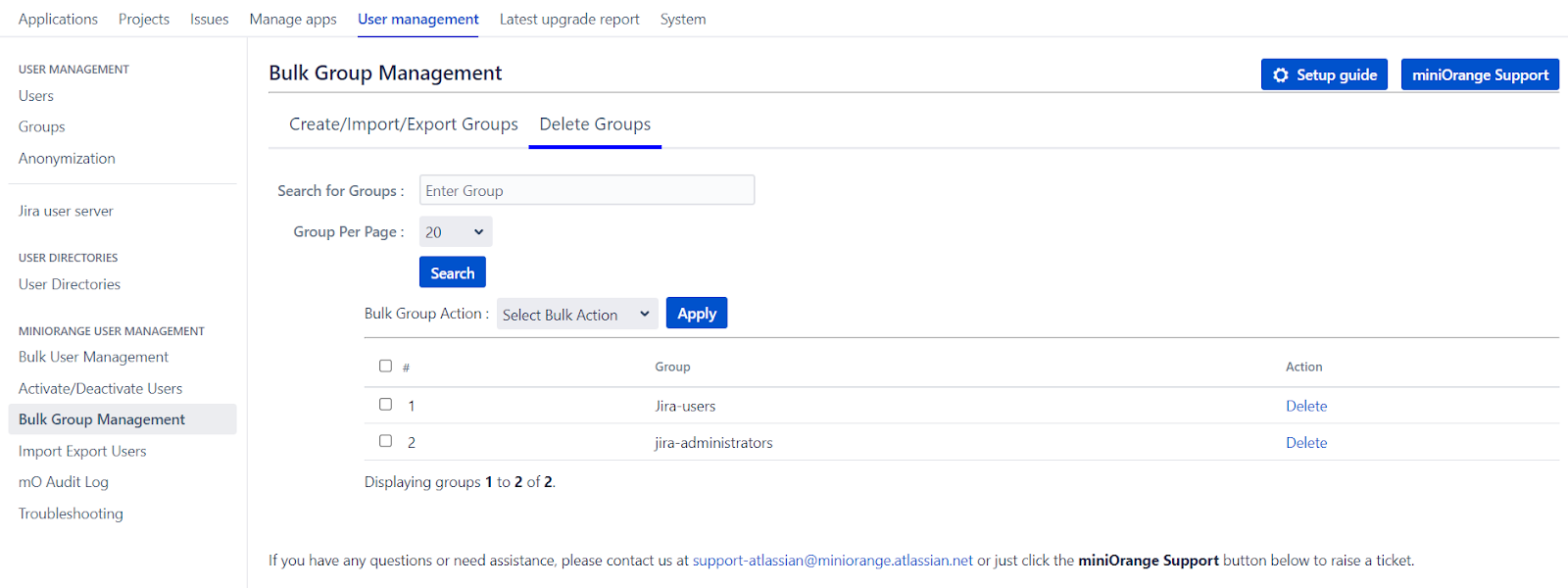 Setup Bulk User Management fo Jira, Bulk action management to inactivate deactivate users