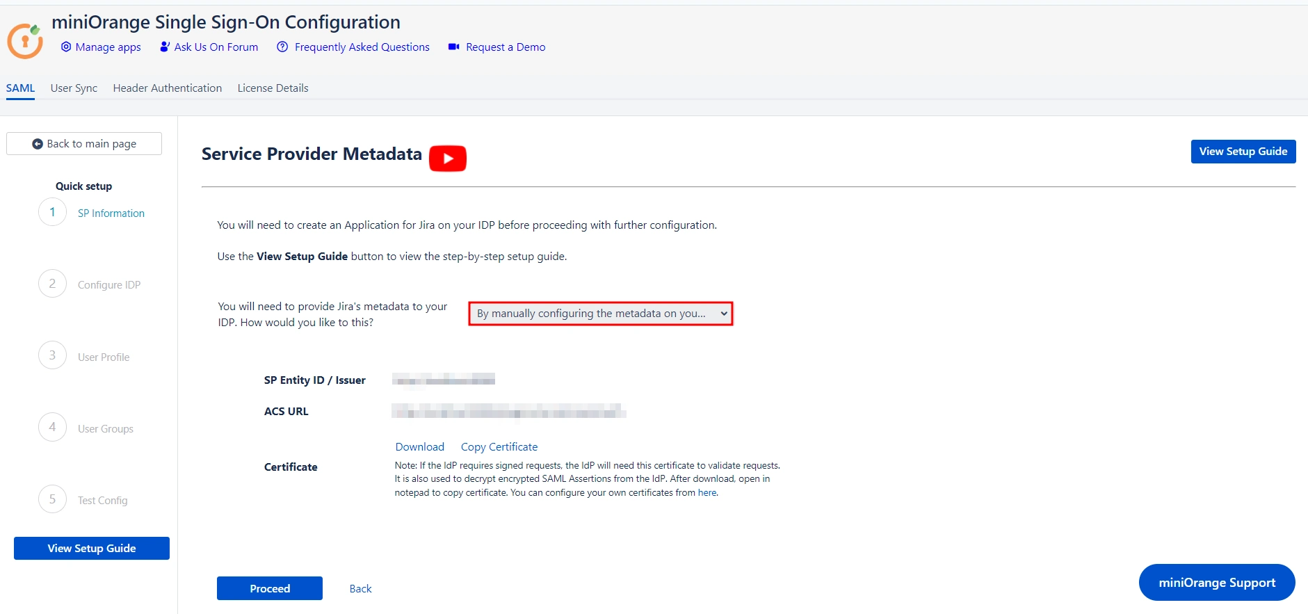 Jira SAML SSO Plugin, Quick Setup sp metadata url