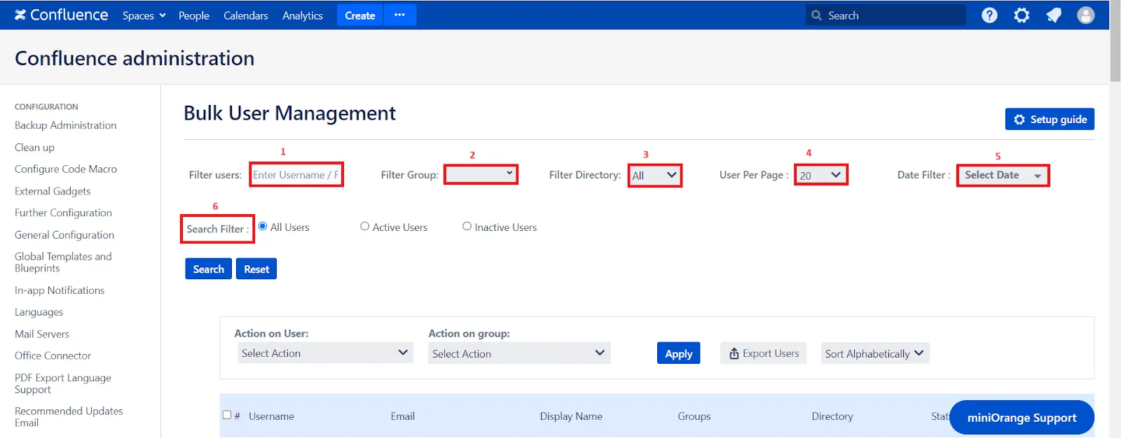 Setup Bulk User Management fo Confluence, Bulk management action