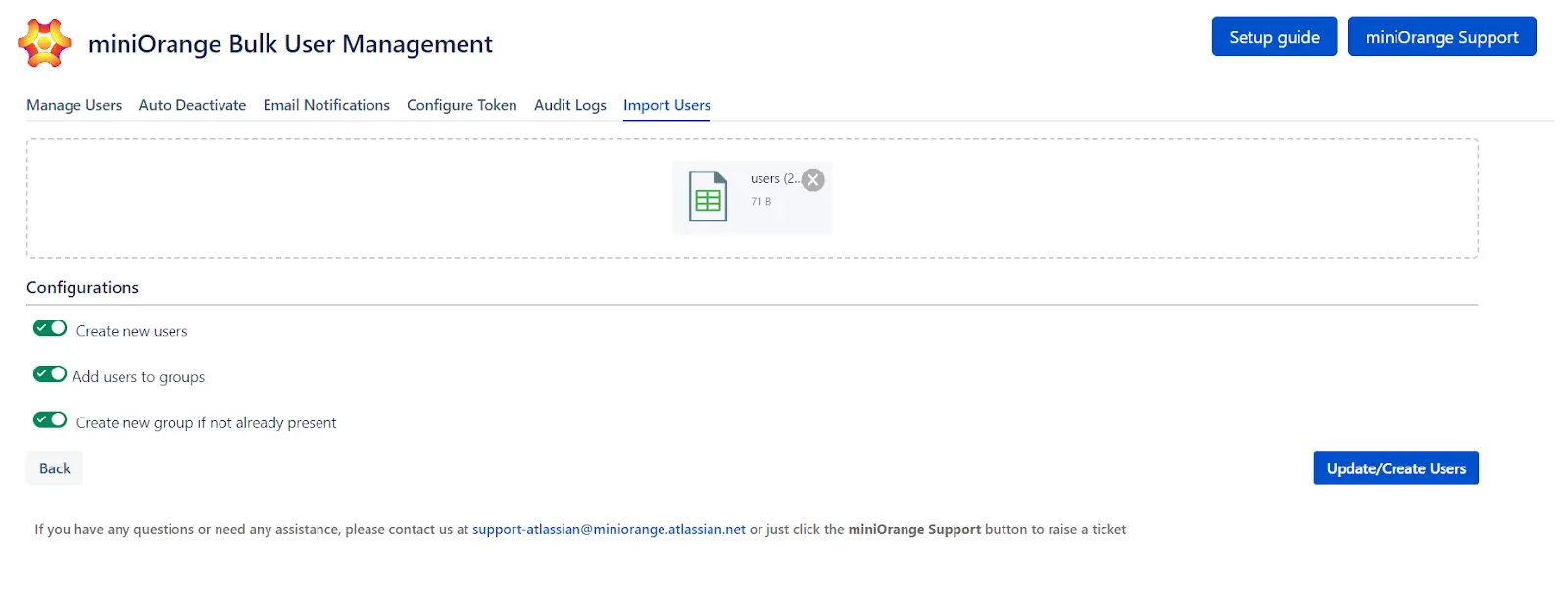 Setup Bulk User Management fo Jira, Bulk action management to inactivate deactivate users