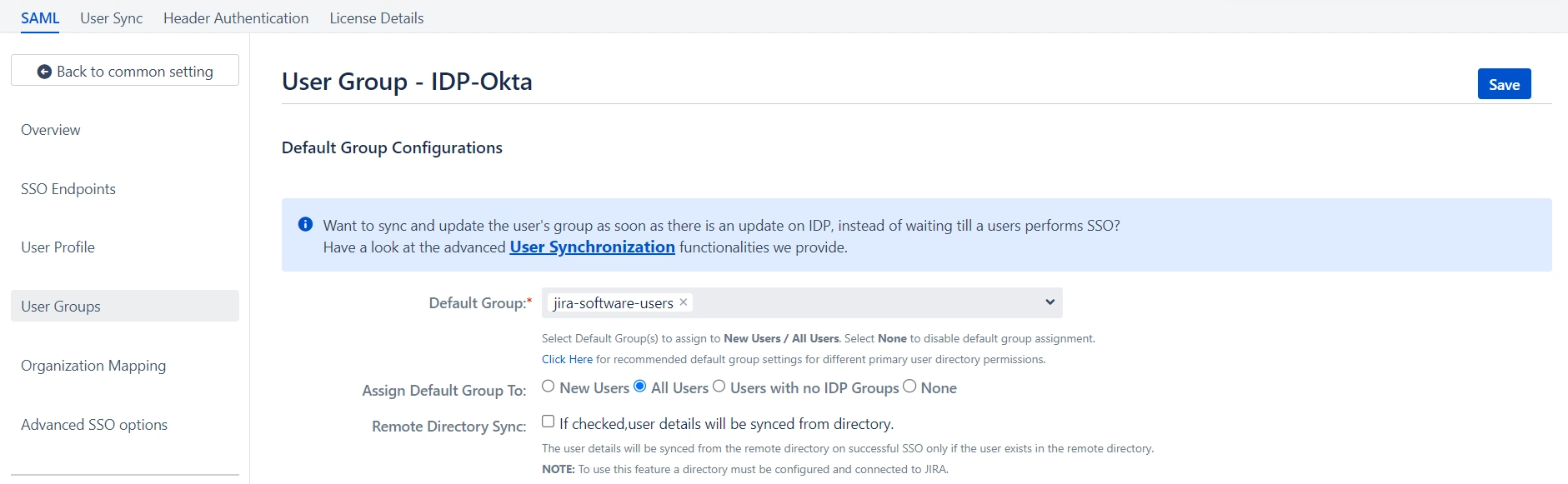 SAML Single Sign On (SSO) into Jira, Quick Setup sp metadata url