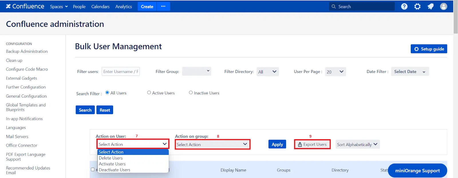 Setup Bulk User Management fo Confluence, Bulk management action