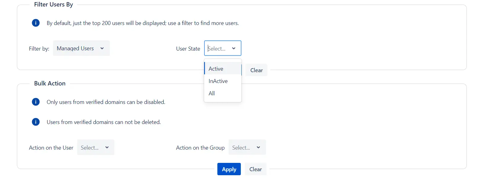 Setup Bulk User Management fo Jira, Bulk action management to inactivate deactivate users