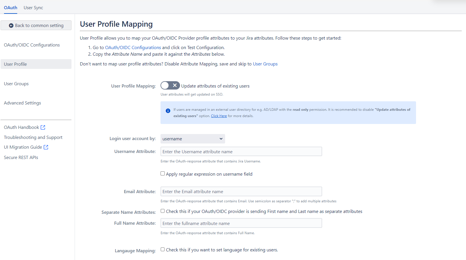 oauth 2.0, oauth authentication, OAuth / OpenID Single Sign On (SSO) into Jira, User Profile Mapping tab of the plugin