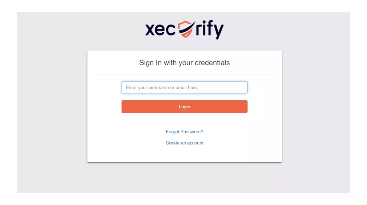 Xecurify Login screen