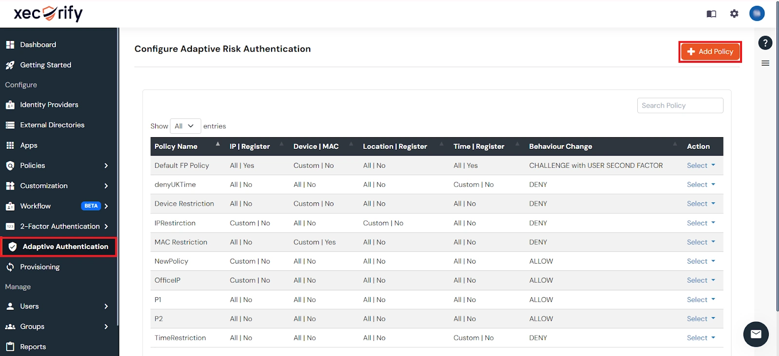 IP restriction for Zoho: Add Adaptive Authentication Policy