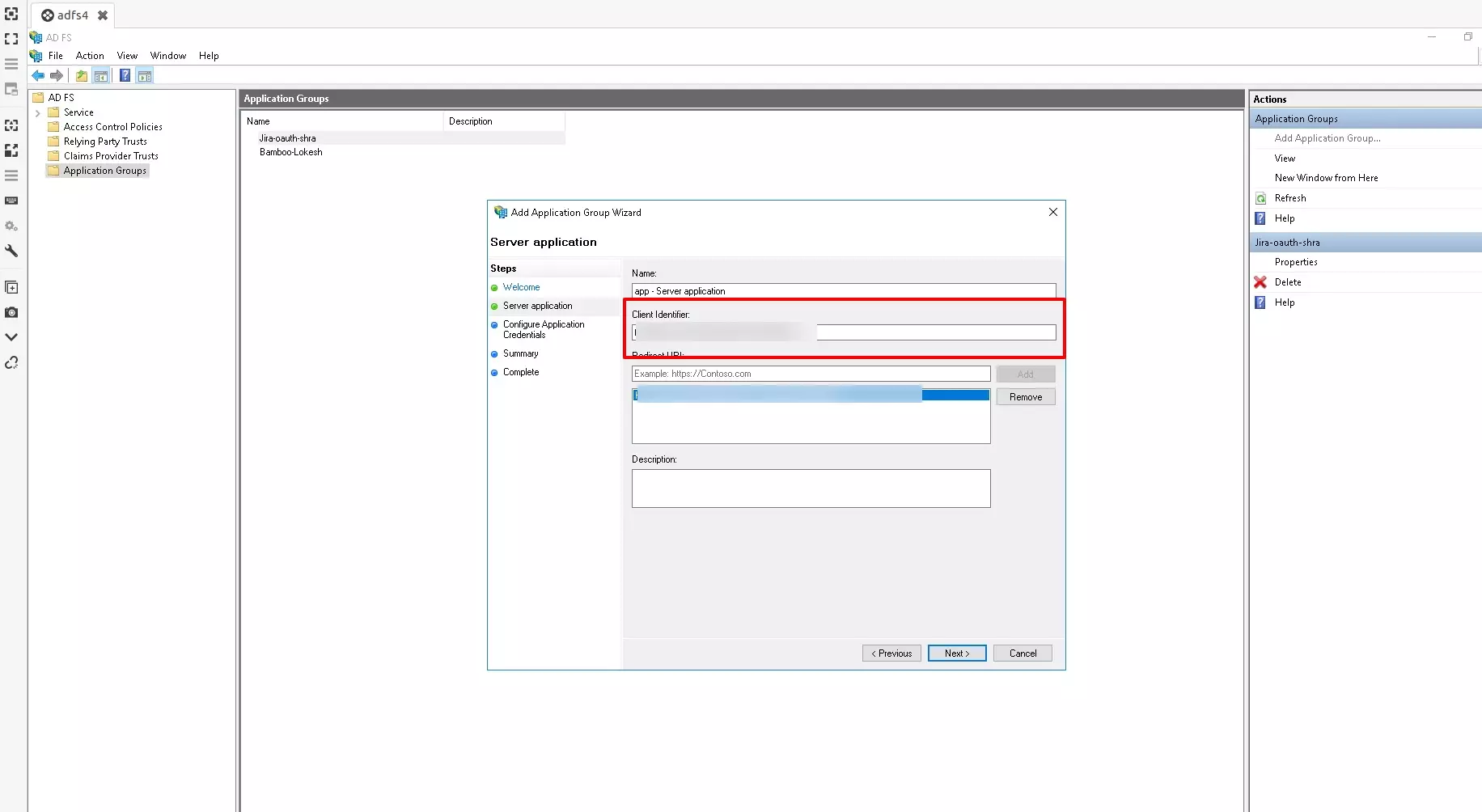 ADFS SSO: Copy Client Identifier