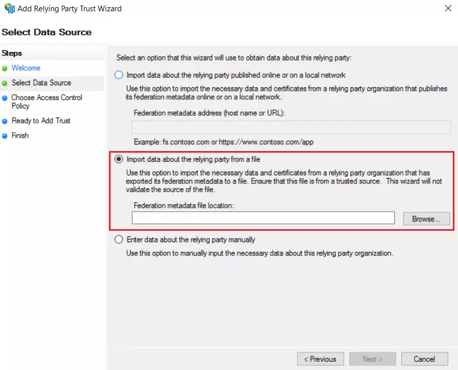 ADFS as IDP: To login with SAML ADFS import data source file