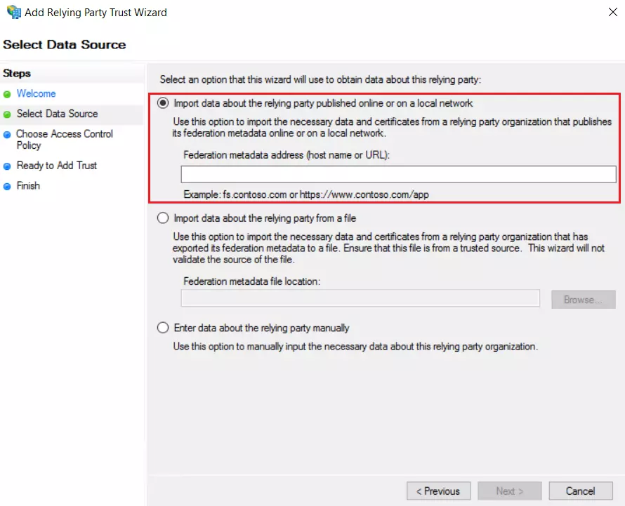 ADFS SSO: Add SAML Metadata URL