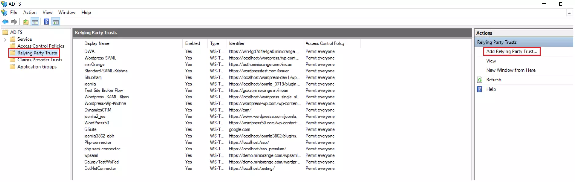 ADFS Single Sign On: Add Relying Party Trust