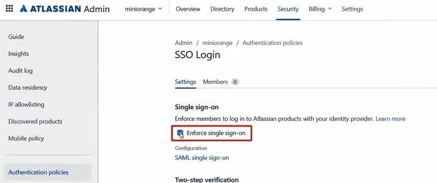 Configure Atlassian Confluence Cloud two-factor authentication (2FA): SAML configuration 