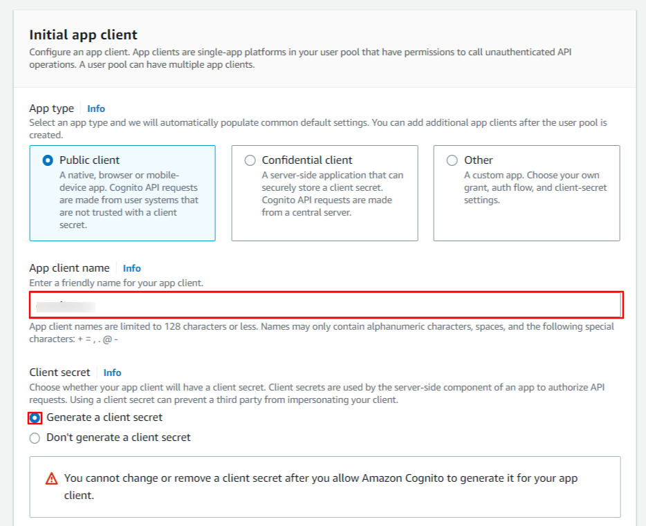 AWS Cognito OAuth/OpenID Single Sign On (SSO) : Enter name of your App client