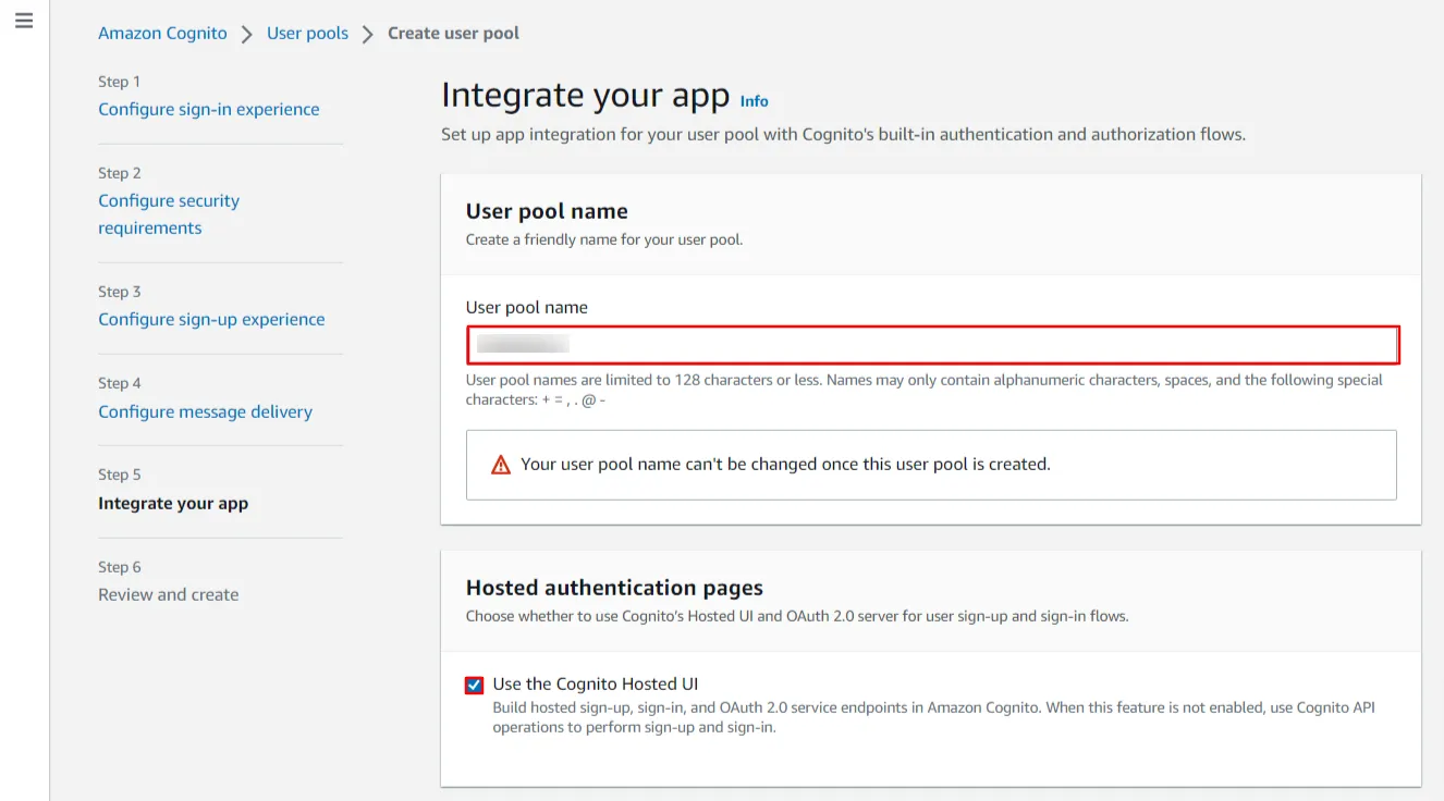 AWS Cognito OAuth/OpenID Single Sign On (SSO) : Enter a name of your user pool