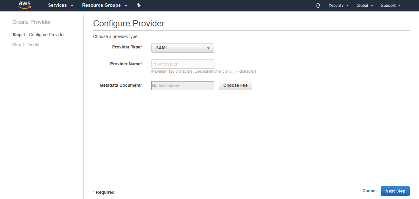 Amazon Web Services (AWS) IAM SSO configure provider