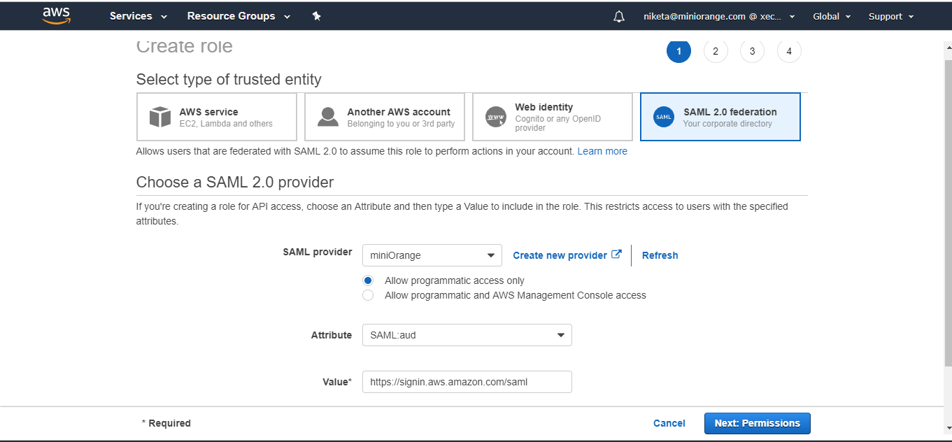 SSO for AWS IAM choose your saml provider