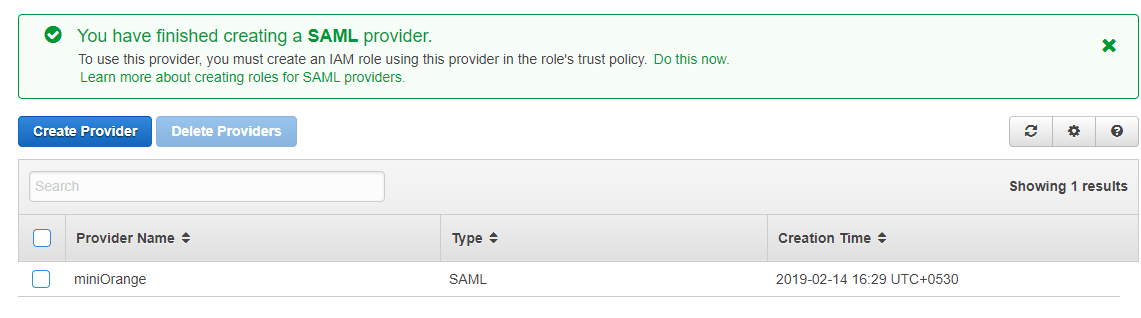 Amazon Web Services (AWS) IAM SSO SAML provider created