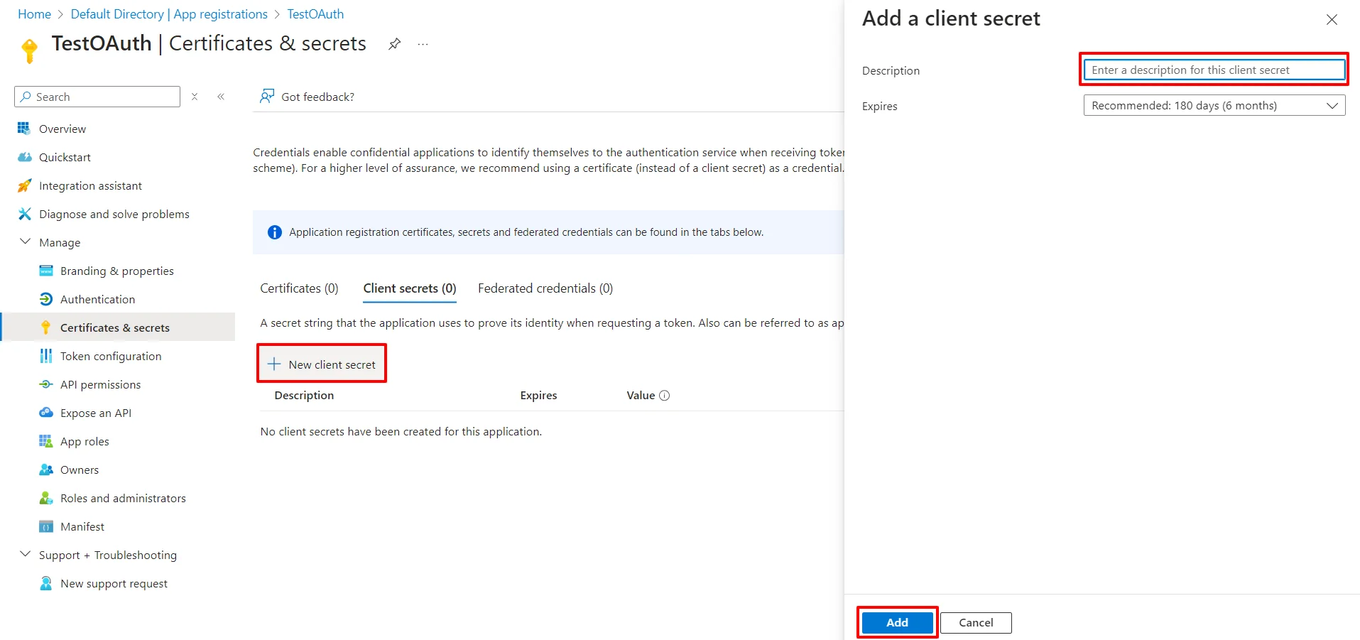 Microsoft Entra ID (Formerly Azure AD) SAML IDP : Click New Client secret