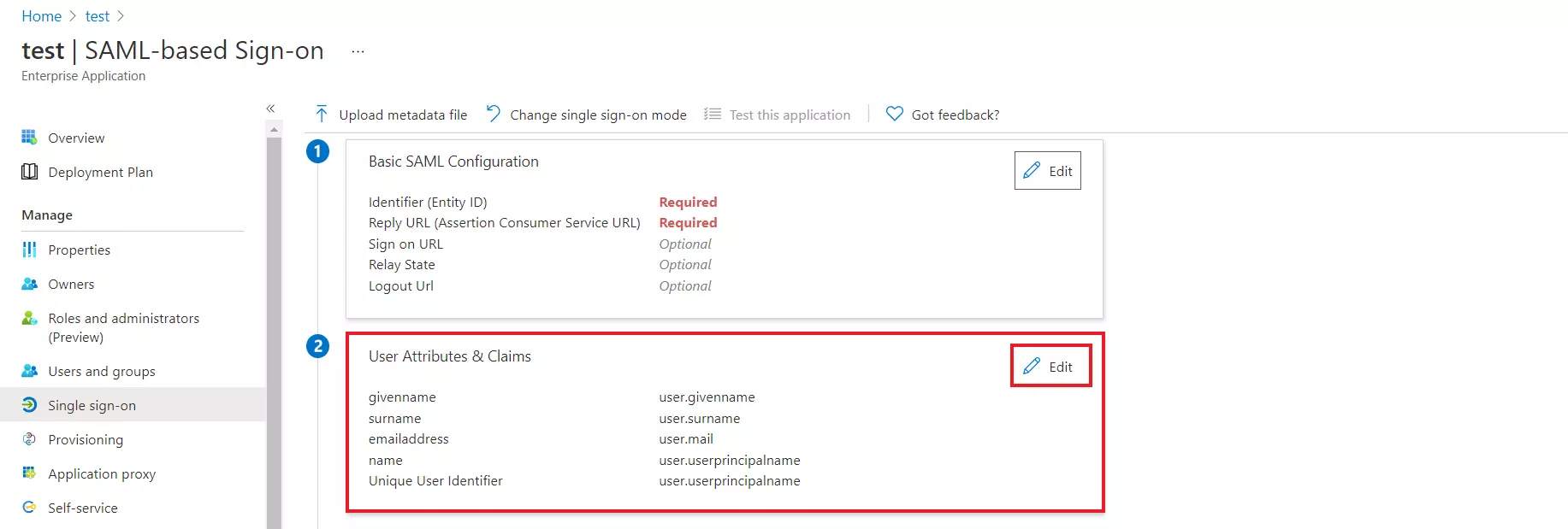 Microsoft Entra ID as IDP : SAML attributes