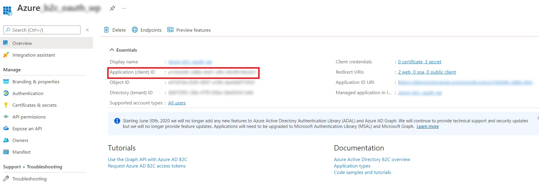 Azure B2C as IDP : copy-app-id