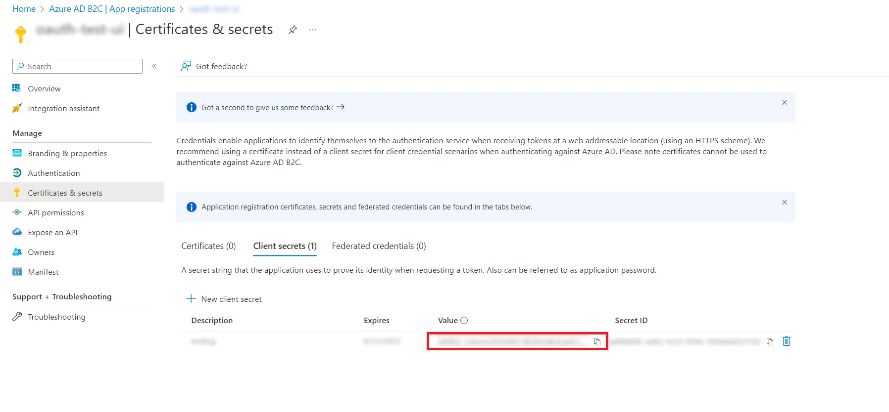 Azure B2C as IDP : microsoft-azure-b2c-client-secret