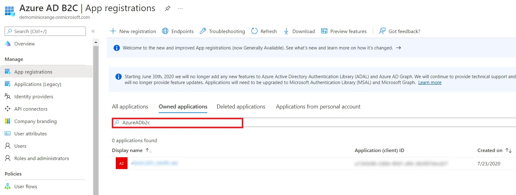 Azure B2C as IDP : select-app