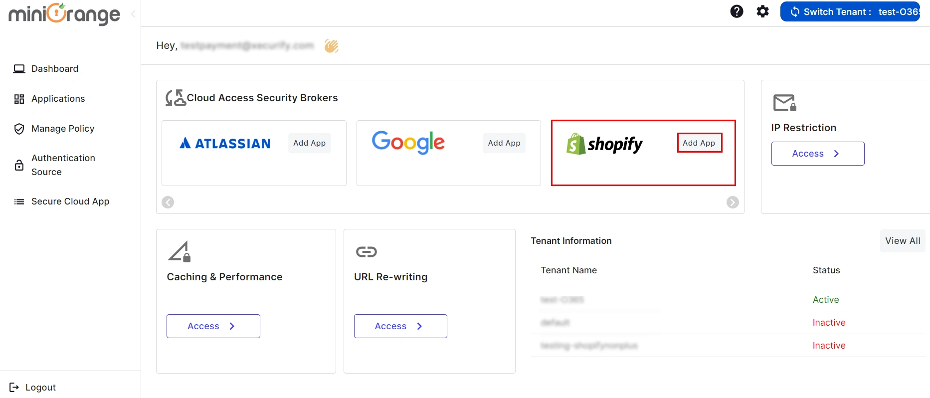 shopify non plus CASB Access Restriction authentication method dashboard