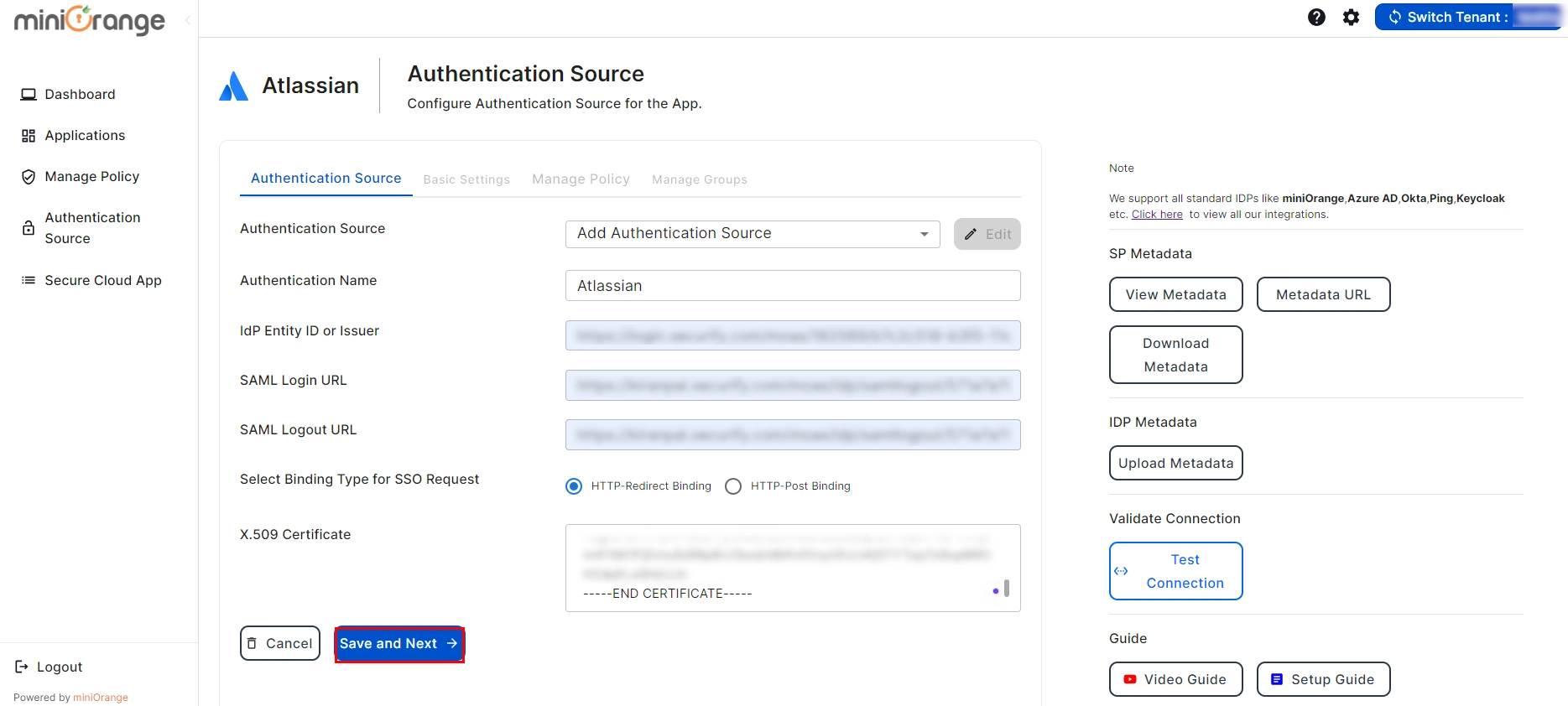 Atlassian CASB Access Restriction SP metadata IDP Details