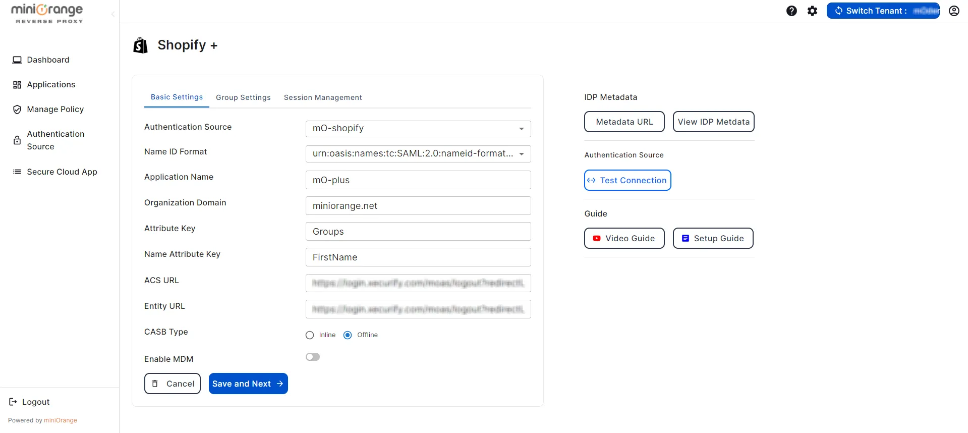 shopify plus CASB Basic Settings change any configuration