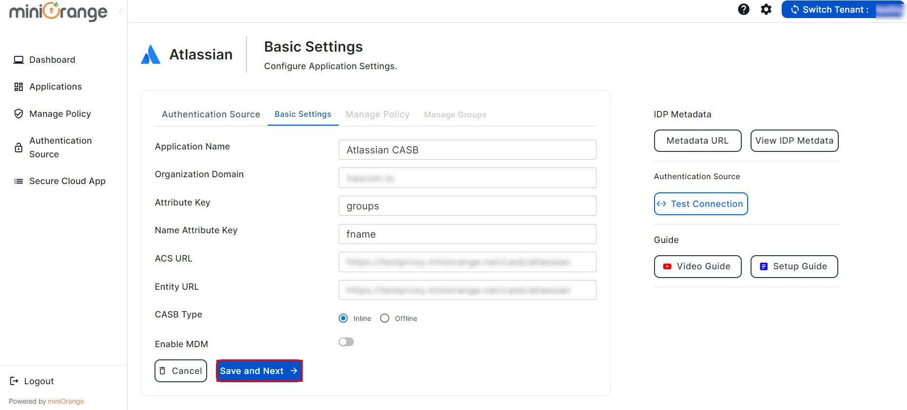 Atlassian CASB Basic Settings Details