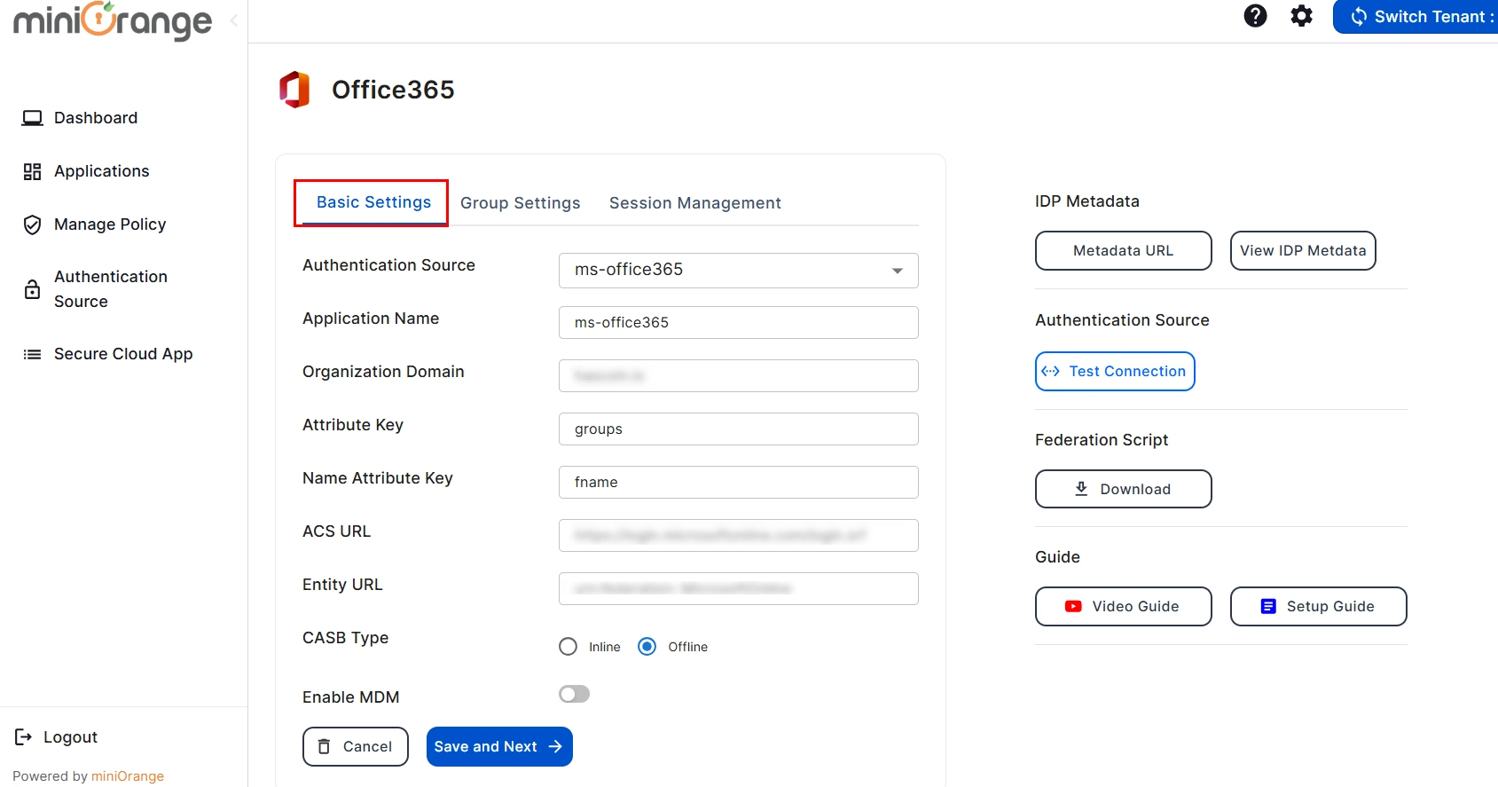 microsoft office365 CASB Basic Settings change any configuration