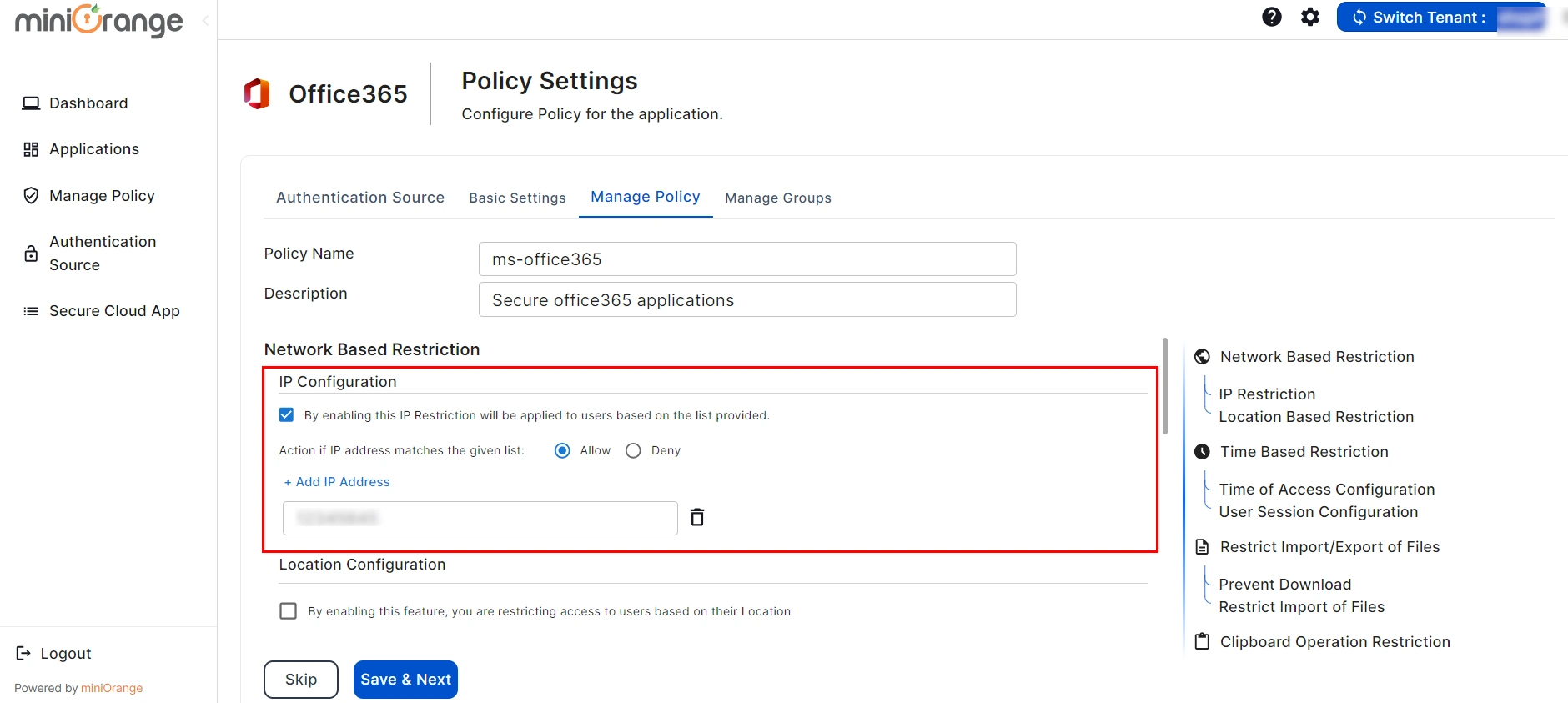 setup microsoft office365 CASB- add ip address