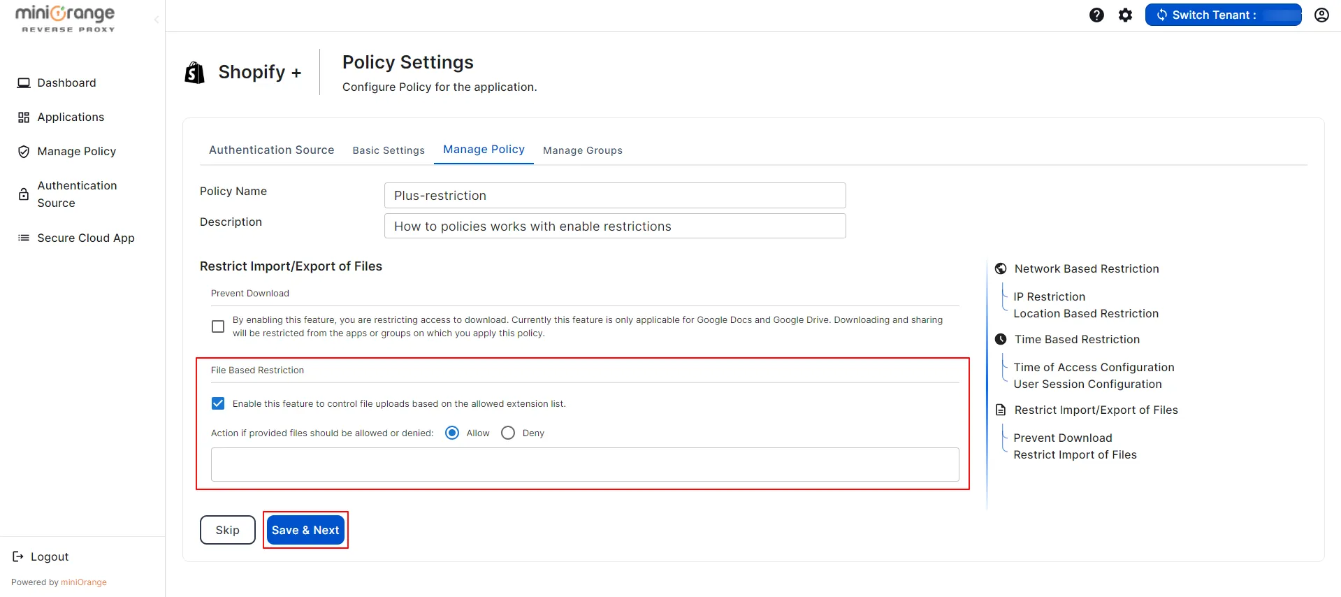 shopify plus CASB policies Enable Prevent Download