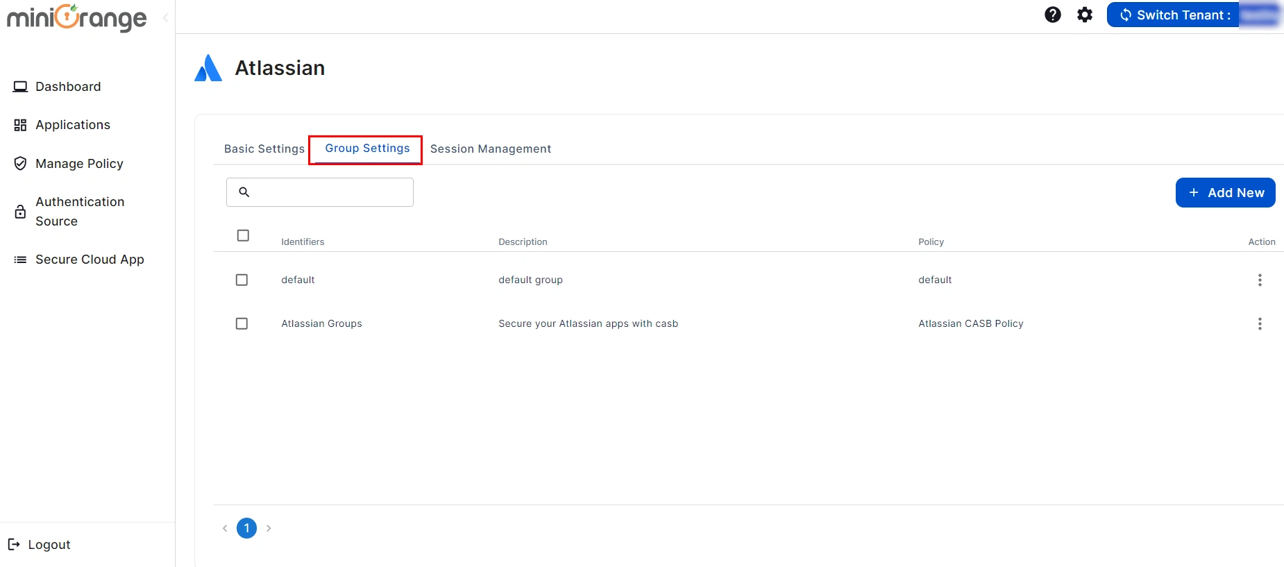 Atlassian CASB Group Settings all configured groups