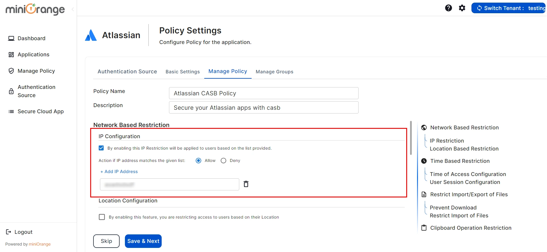 setup atlassian CASB- add ip address