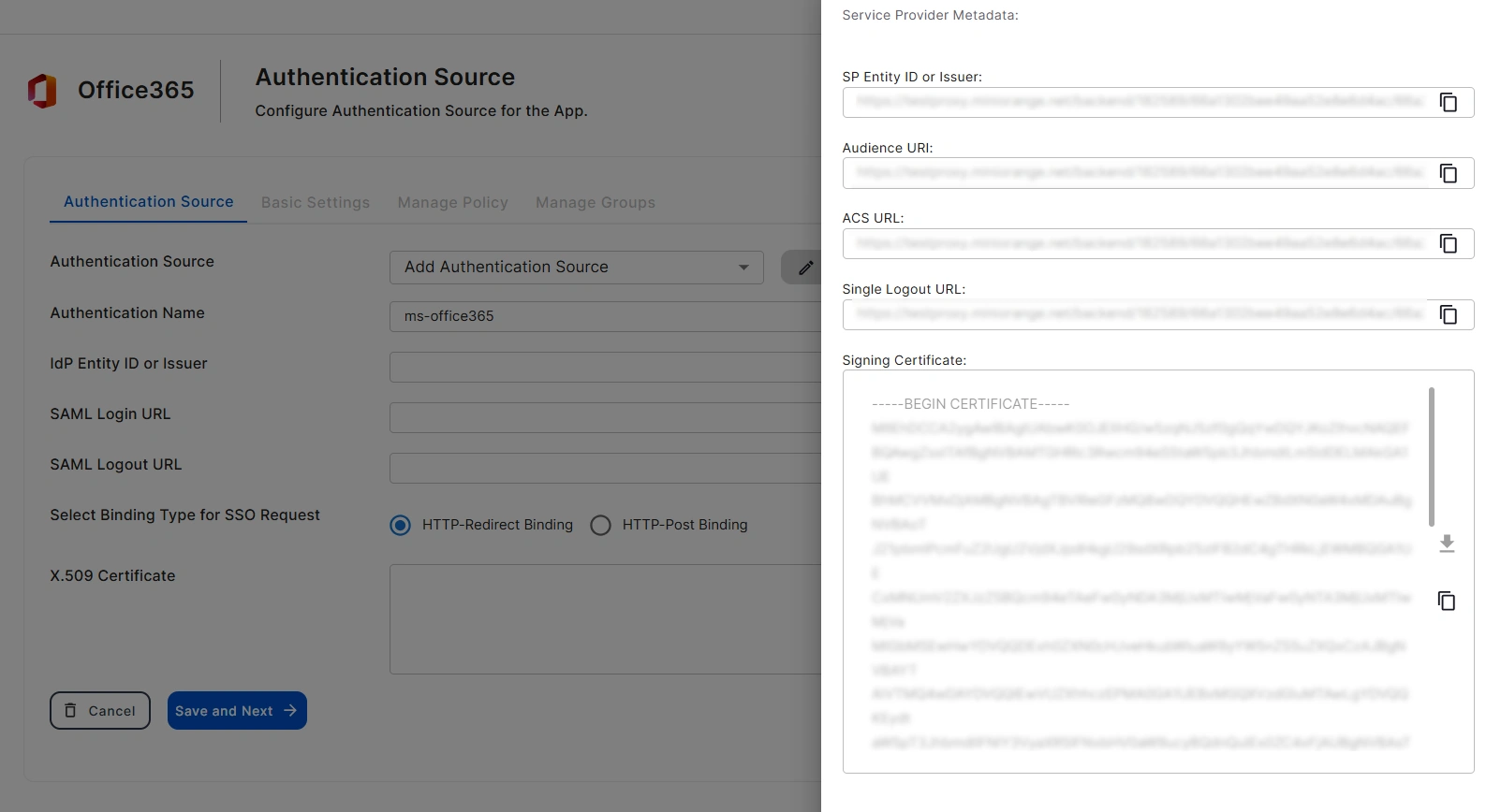 microsoft office365 CASB Access Restriction Generate Metadata SAML Flow