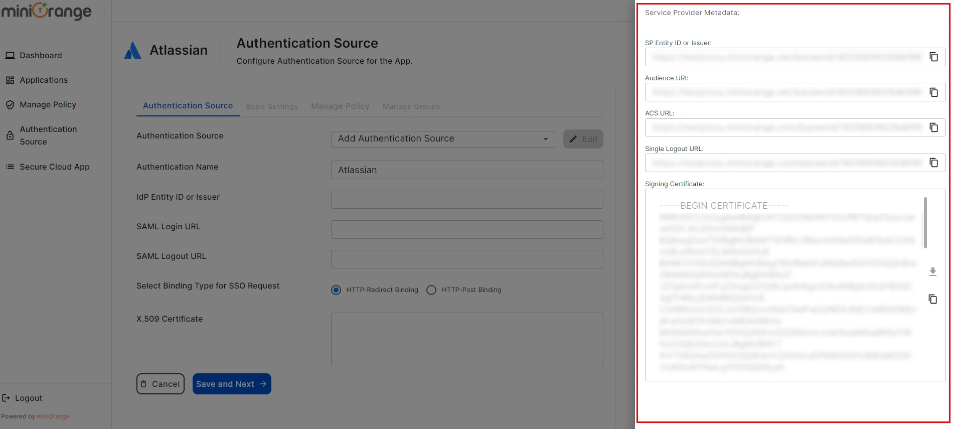 Atlassian CASB Access Restriction Generate Metadata SAML Flow