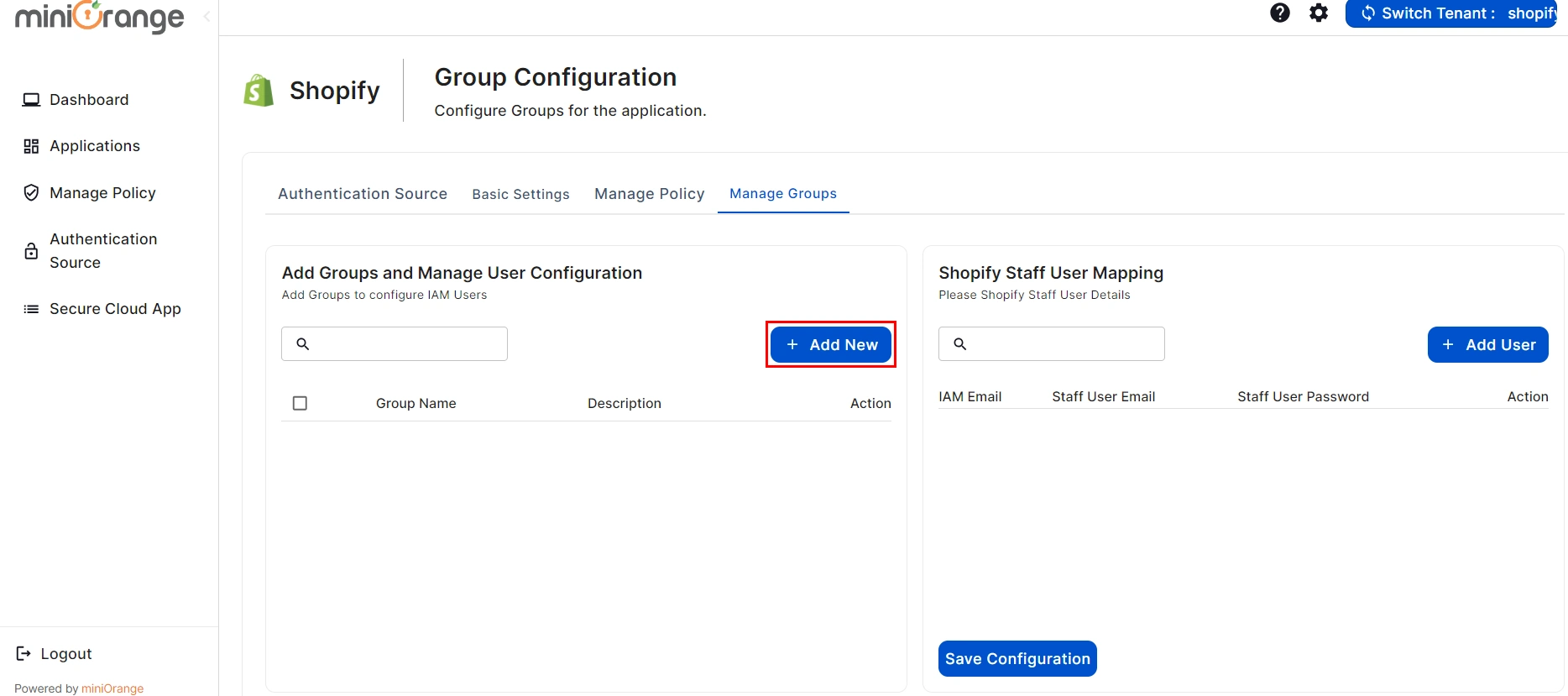 shopify non plus CASB Groups submit app restriction group